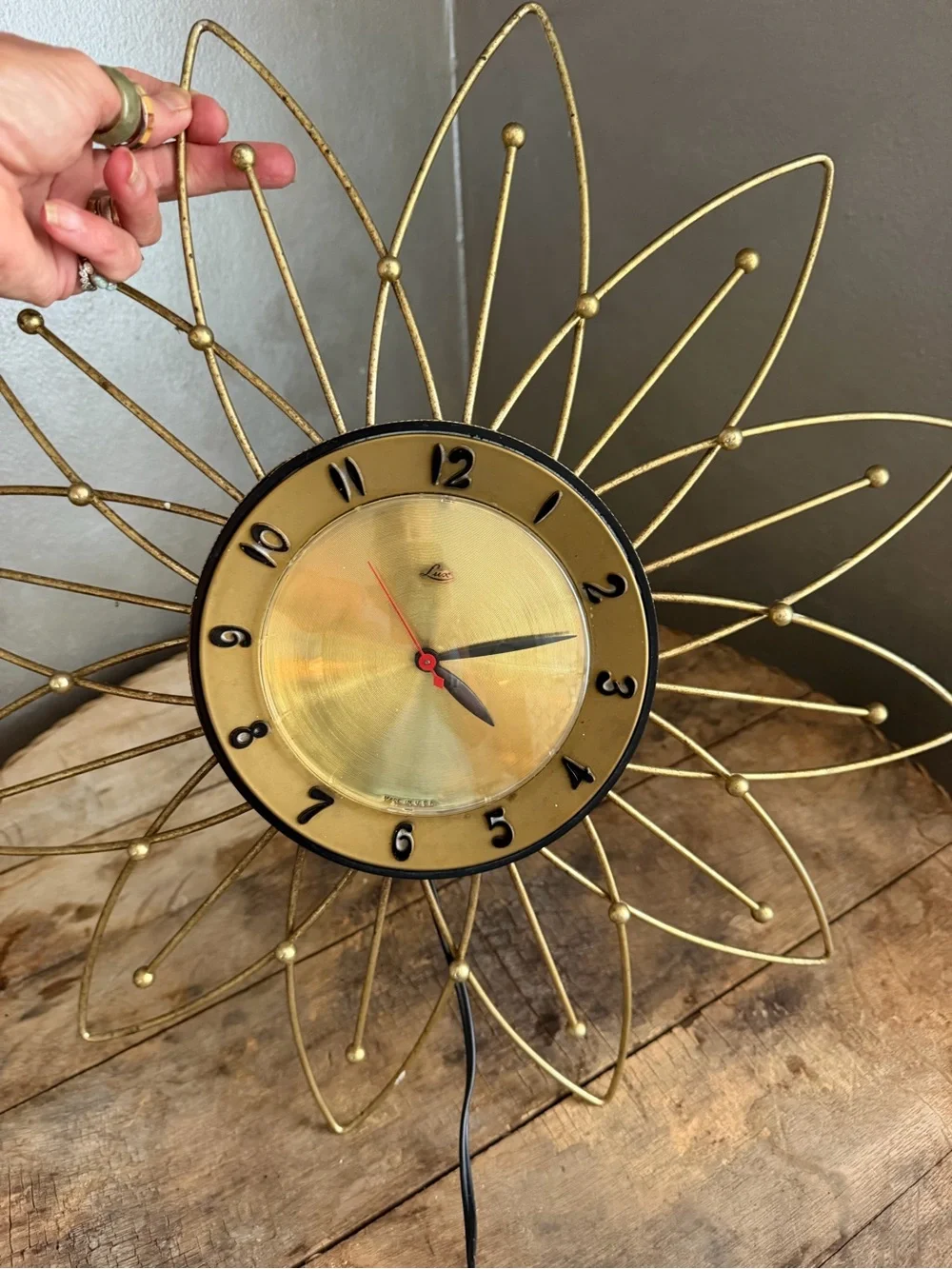 Vintage MCM Gold Lux Mid-Century Starburst Electric Wall Clock